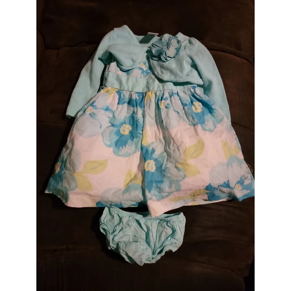 Gymboree spring dressy blue floral Easter spring dress sweater size 6 12 months